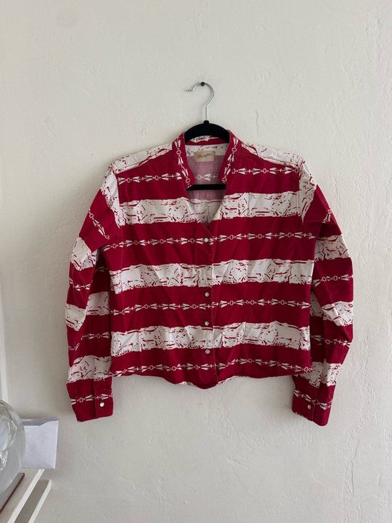Wrangler Tops - Vintage 90s Wrangler Red and White Western Button Up